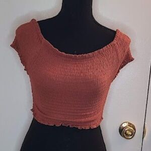 love tree coral scrunch crop top medium
